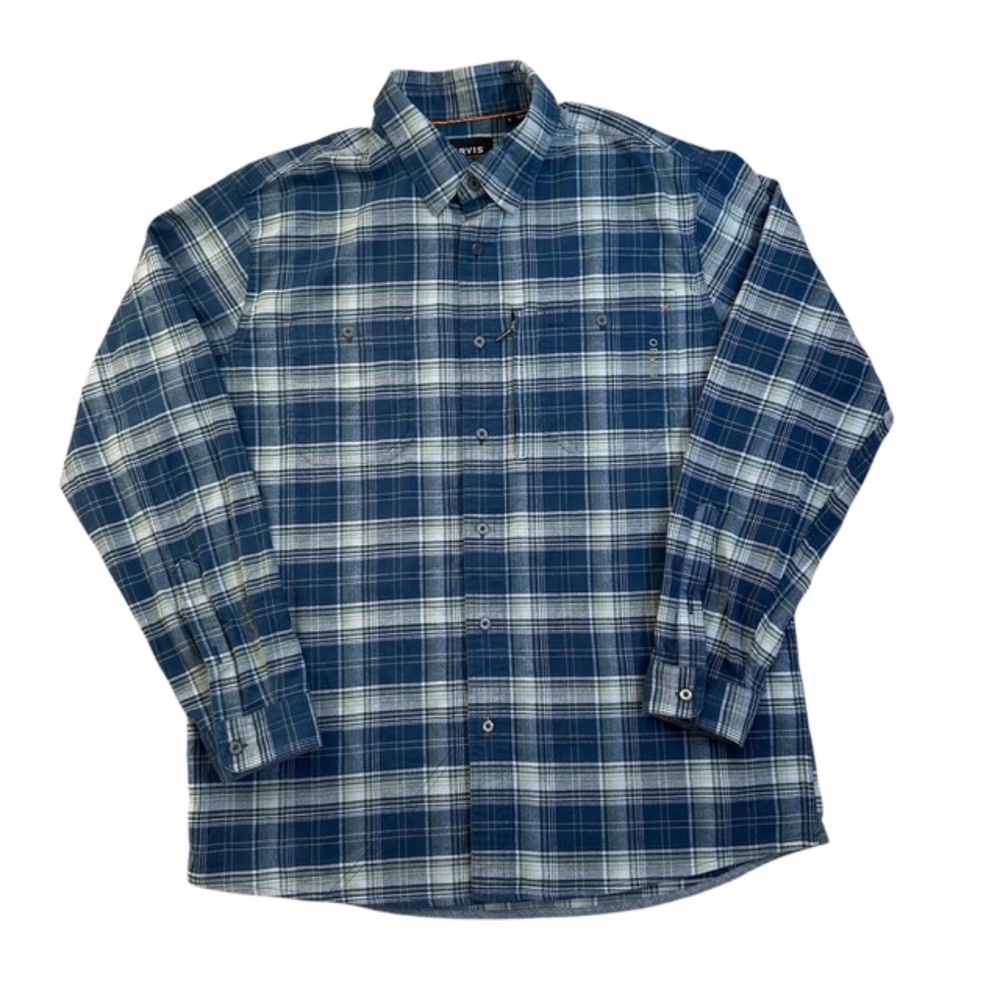 Men's Orvis Plaid Button Down Shirt - blue/green plaid - Active Fit, Size L